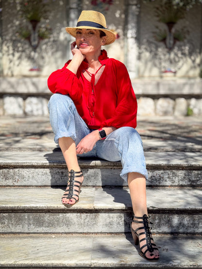 Victorian Style Blouse – Ruffled High Neck – Mid-Length Puff Sleeves – Vintage Boho Blouse – Long Sleeve Shirt