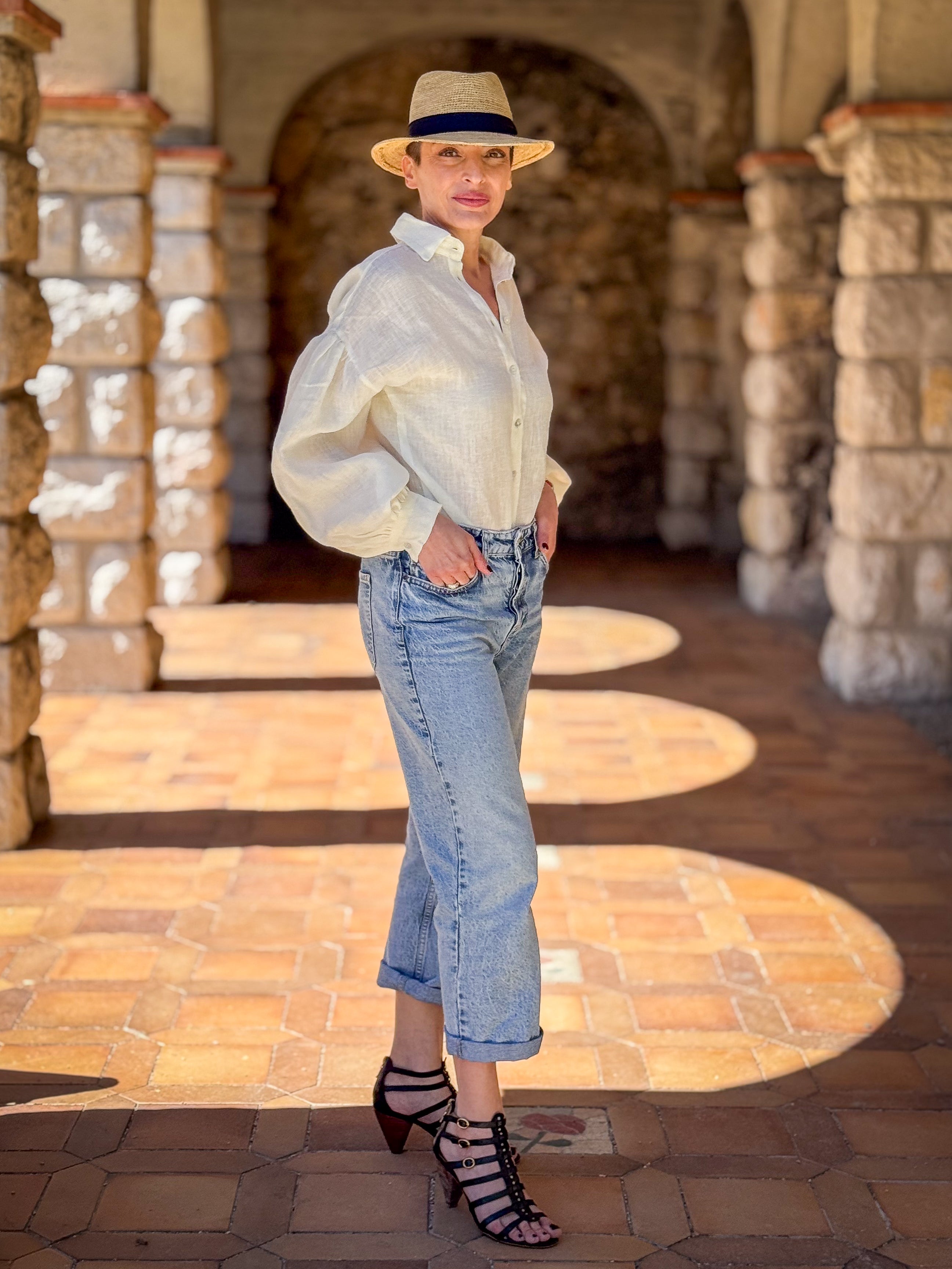 Loose-fit 100% Linen Blouse with Balloon Sleeves - Button-up Shirt - Buttoned Blouse - Long-Sleeve Shirt - Vintage Blouse