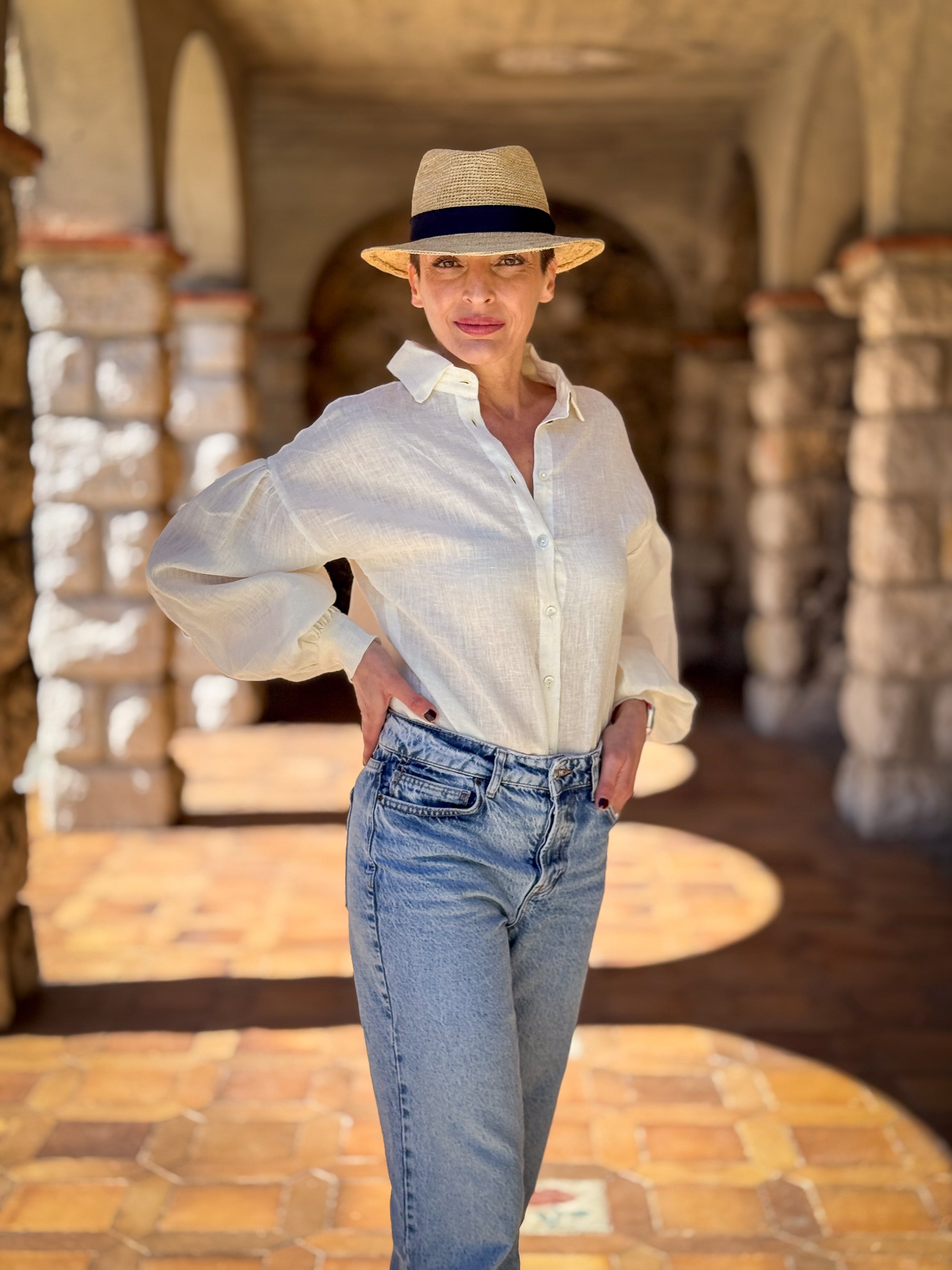 Loose-fit 100% Linen Blouse with Balloon Sleeves - Button-up Shirt - Buttoned Blouse - Long-Sleeve Shirt - Vintage Blouse