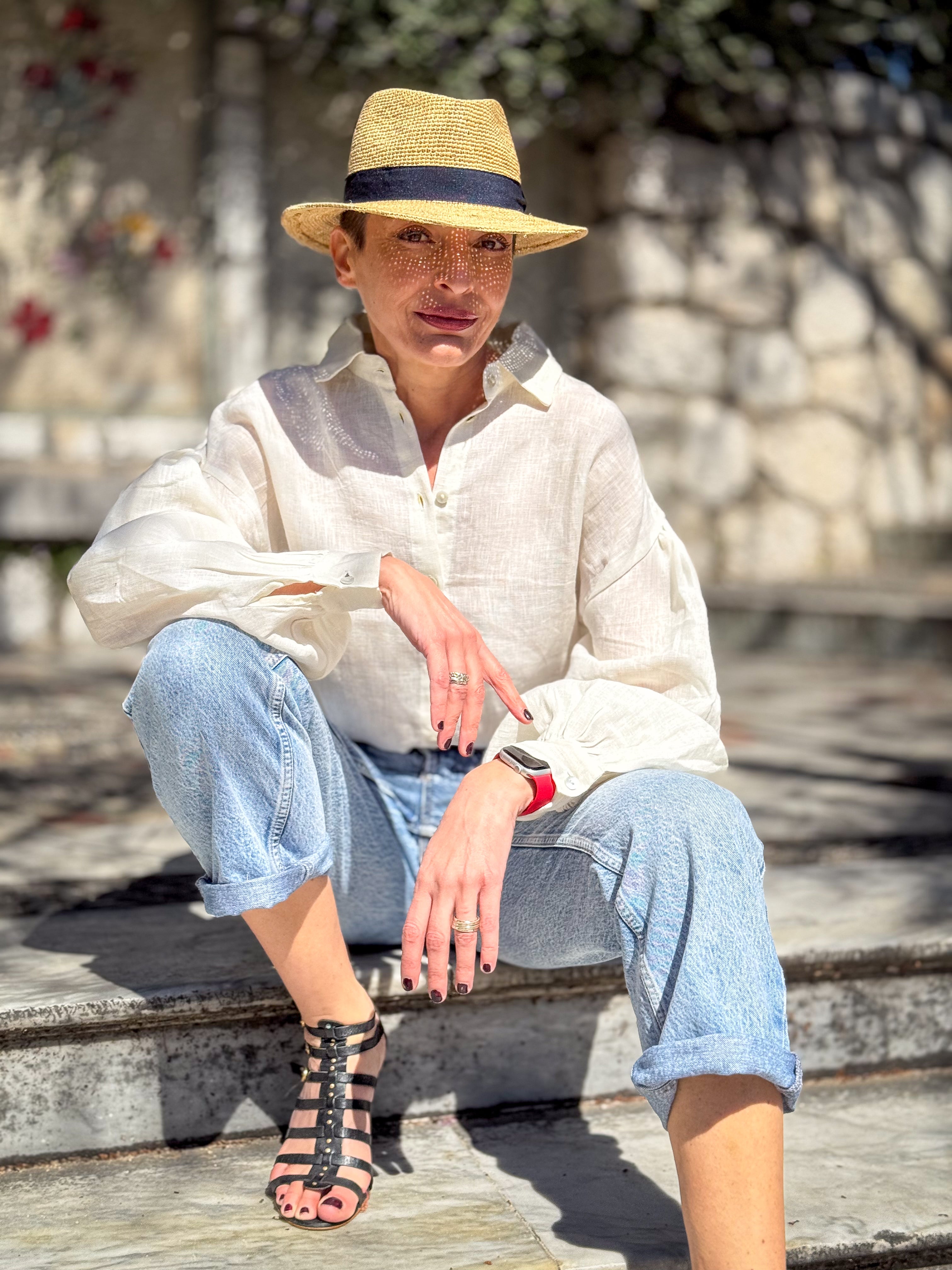 Loose-fit 100% Linen Blouse with Balloon Sleeves - Button-up Shirt - Buttoned Blouse - Long-Sleeve Shirt - Vintage Blouse