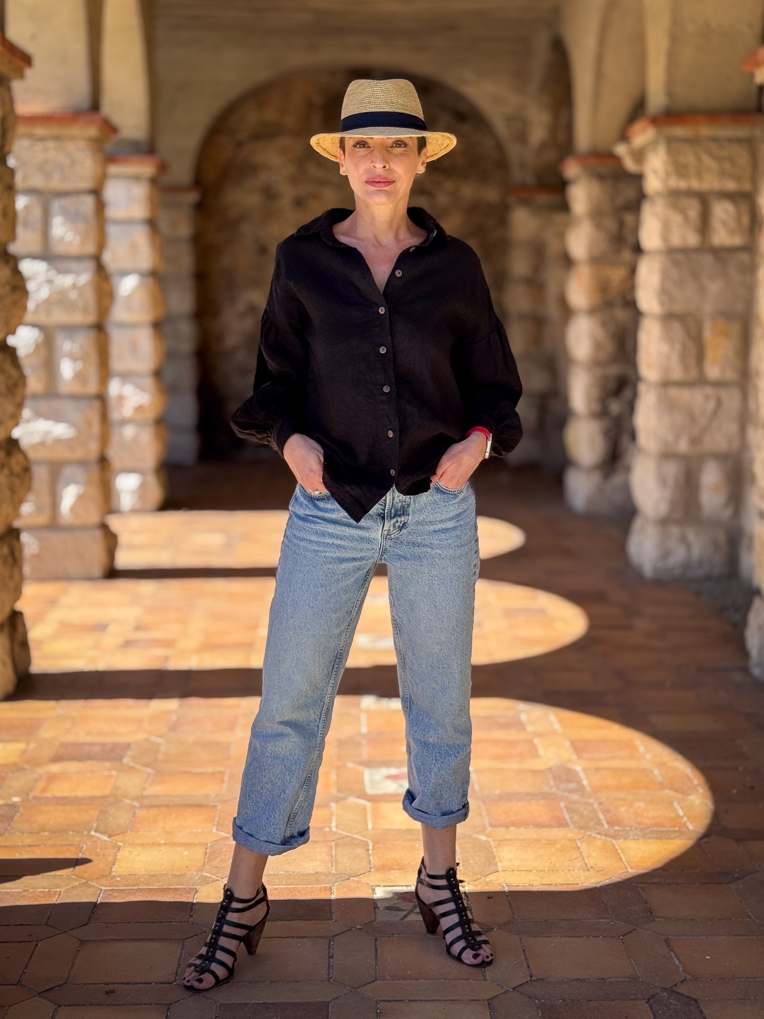 Loose-fit 100% Linen Blouse with Balloon Sleeves - Button-up Shirt - Buttoned Blouse - Long-Sleeve Shirt - Vintage Blouse