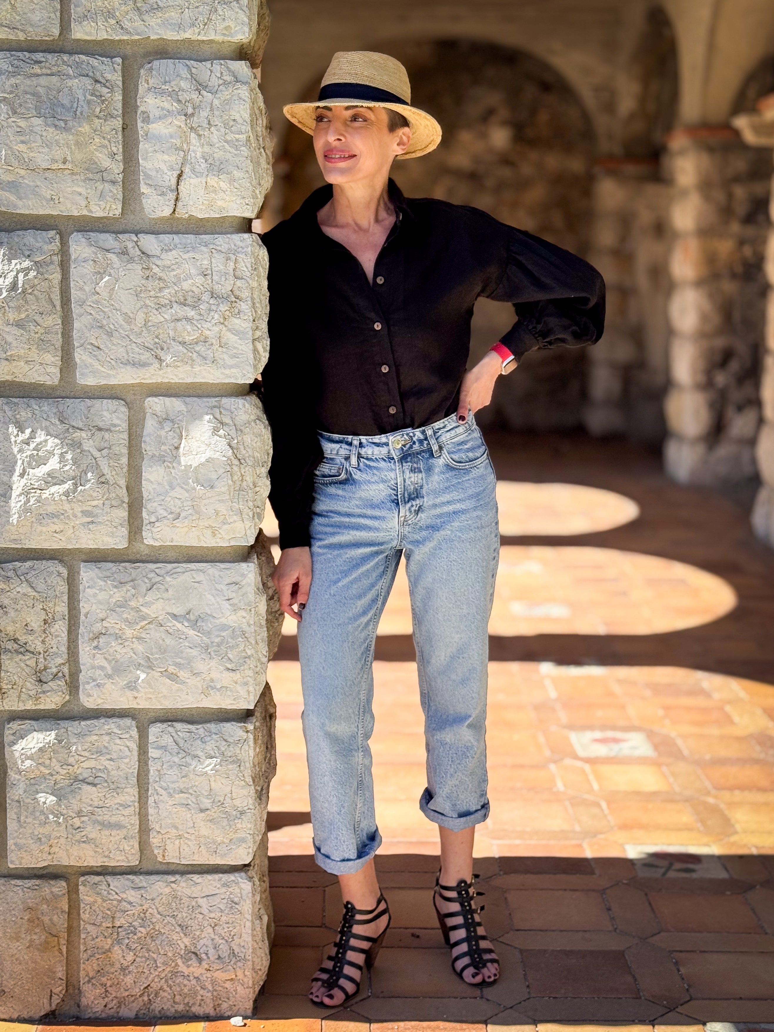 Loose-fit 100% Linen Blouse with Balloon Sleeves - Button-up Shirt - Buttoned Blouse - Long-Sleeve Shirt - Vintage Blouse