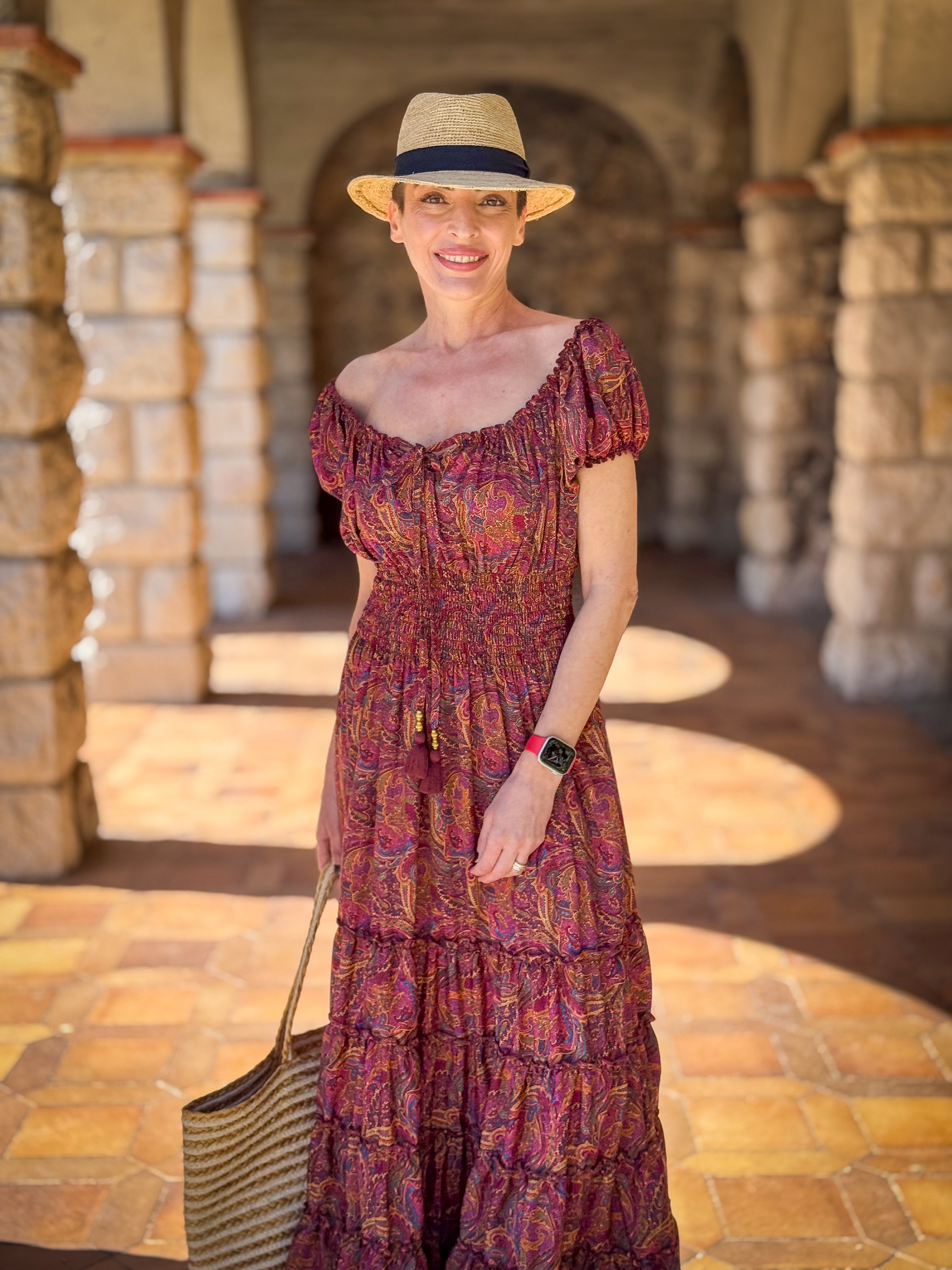 Robe longue bohème à volants /Robe épaules dénudées/ Robe en soie vintage / Robe longue gypsy/ Robe longue col bardot