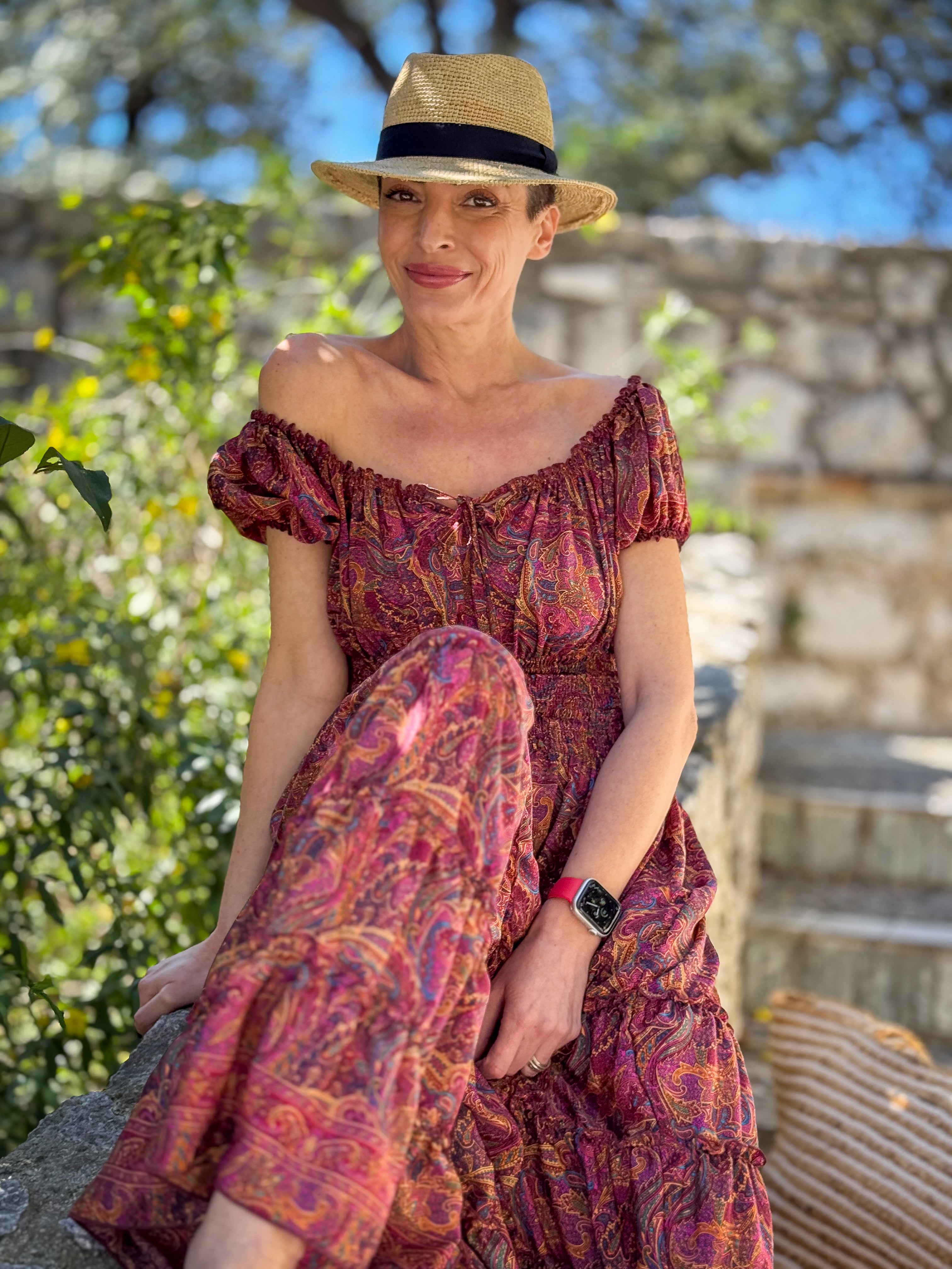 Robe longue bohème à volants /Robe épaules dénudées/ Robe en soie vintage / Robe longue gypsy/ Robe longue col bardot
