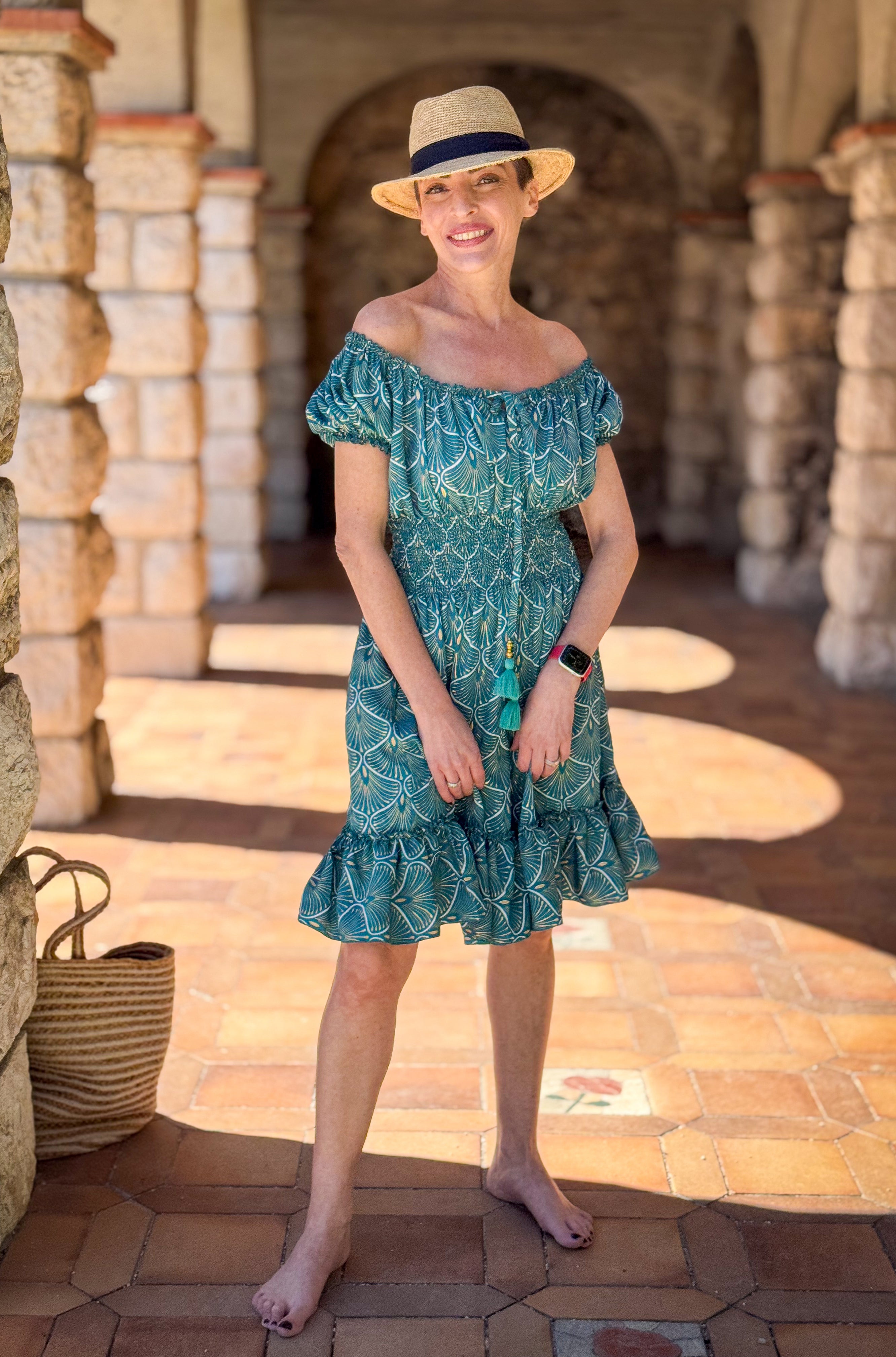 Robe courte bohème à volants /Robe épaules dénudées/ Robe en soie vintage / Robe courte gypsy/ Robe courte col bardot