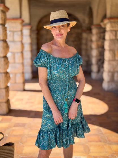 Boho Ruffled Short Dress / Off-Shoulder Dress / Vintage Silk Dress / Gypsy Short Dress / Bardot Neckline Dress