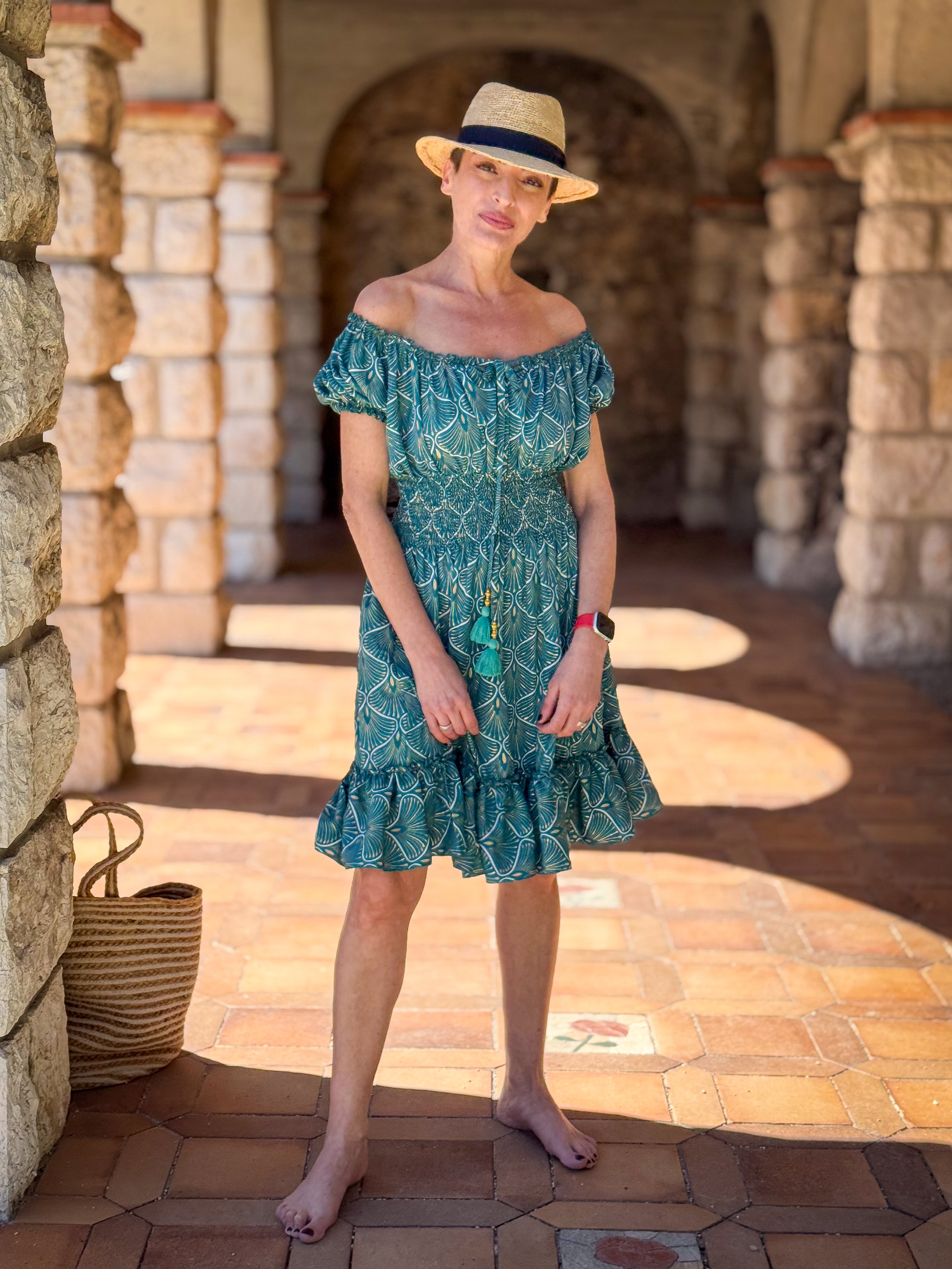 Boho Ruffled Short Dress / Off-Shoulder Dress / Vintage Silk Dress / Gypsy Short Dress / Bardot Neckline Dress