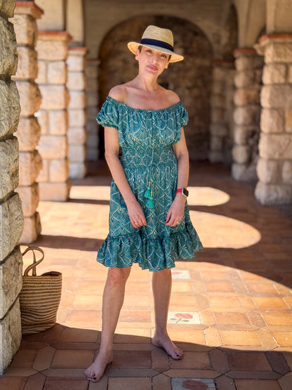 Boho Ruffled Short Dress / Off-Shoulder Dress / Vintage Silk Dress / Gypsy Short Dress / Bardot Neckline Dress