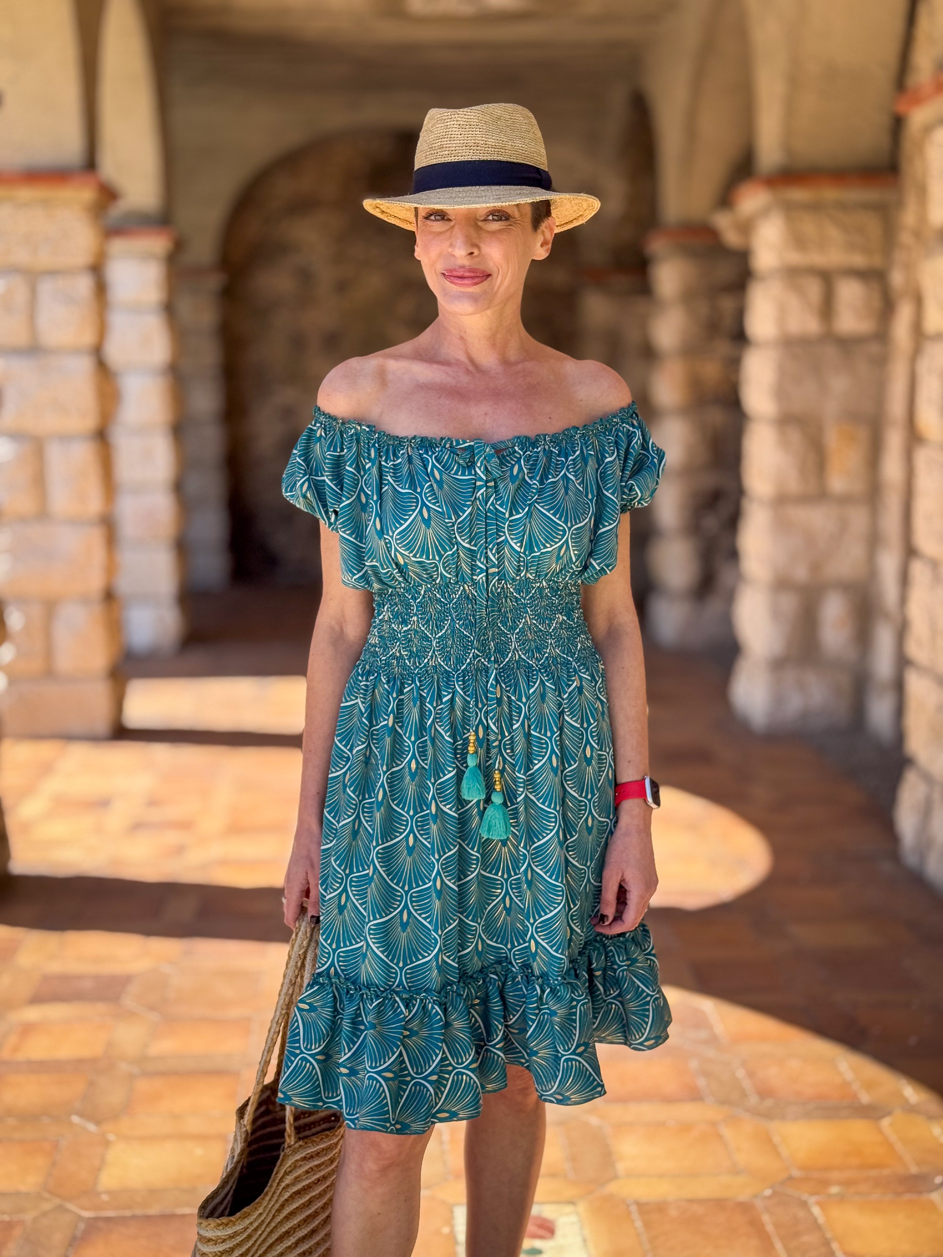 Boho Ruffled Short Dress / Off-Shoulder Dress / Vintage Silk Dress / Gypsy Short Dress / Bardot Neckline Dress