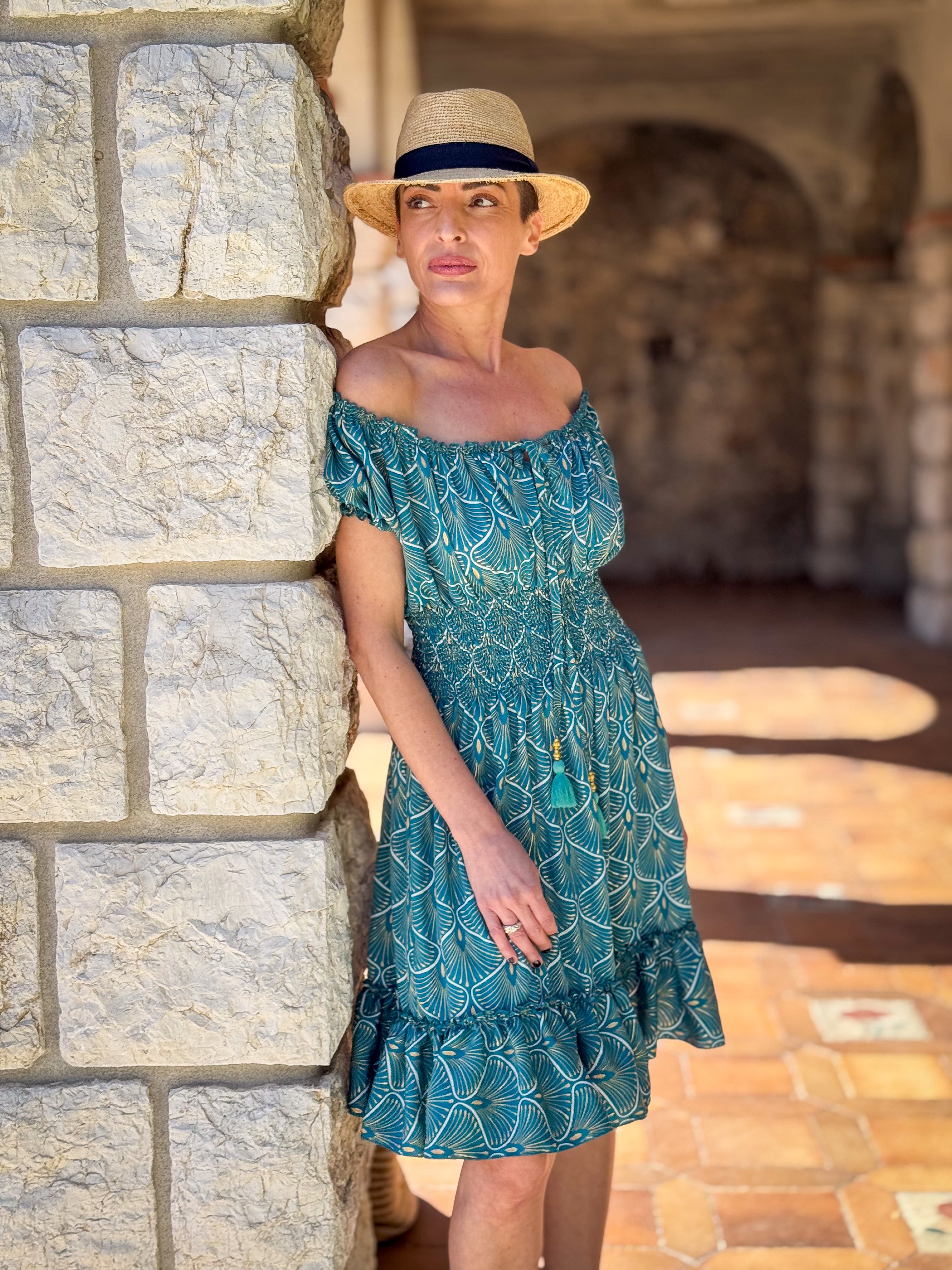 Boho Ruffled Short Dress / Off-Shoulder Dress / Vintage Silk Dress / Gypsy Short Dress / Bardot Neckline Dress