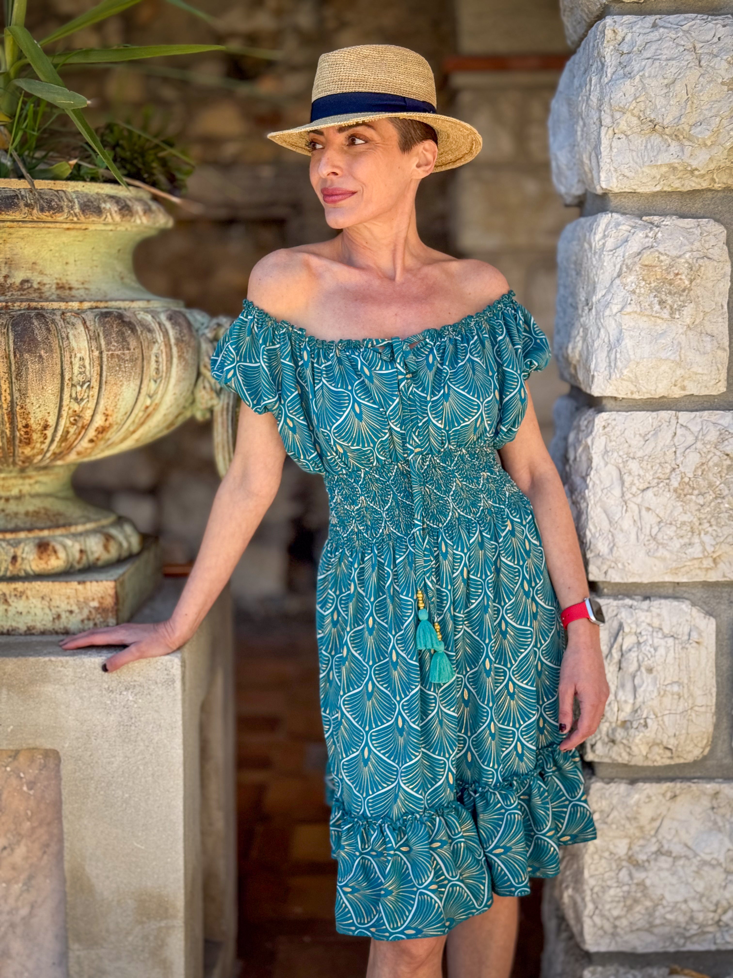 Boho Ruffled Short Dress / Off-Shoulder Dress / Vintage Silk Dress / Gypsy Short Dress / Bardot Neckline Dress