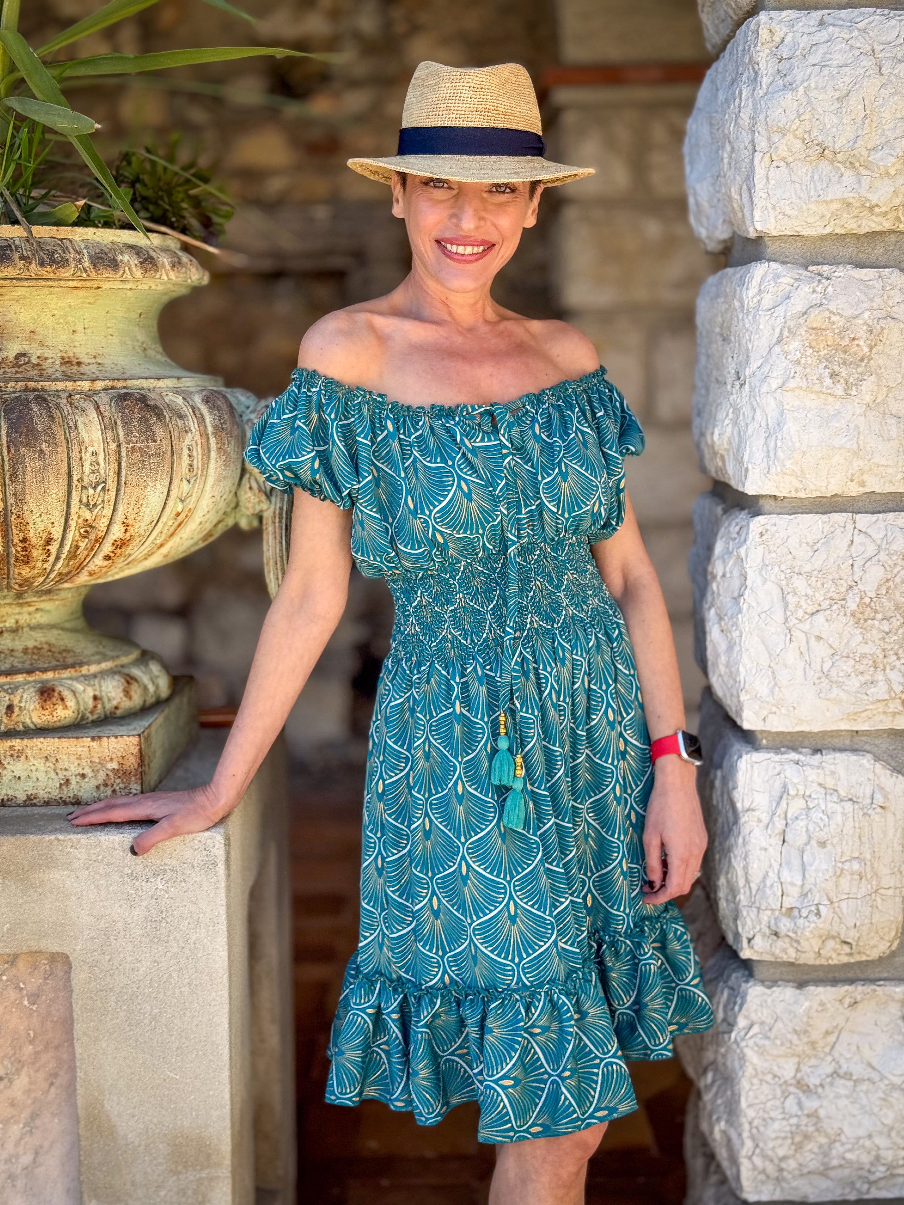 Boho Ruffled Short Dress / Off-Shoulder Dress / Vintage Silk Dress / Gypsy Short Dress / Bardot Neckline Dress