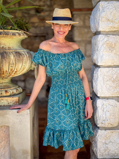 Boho Ruffled Short Dress / Off-Shoulder Dress / Vintage Silk Dress / Gypsy Short Dress / Bardot Neckline Dress