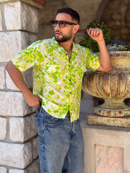 Men’s Vintage short sleeves Shirt – Cuban Collar, Coconut Buttons & Retro Charm – Gift for Him