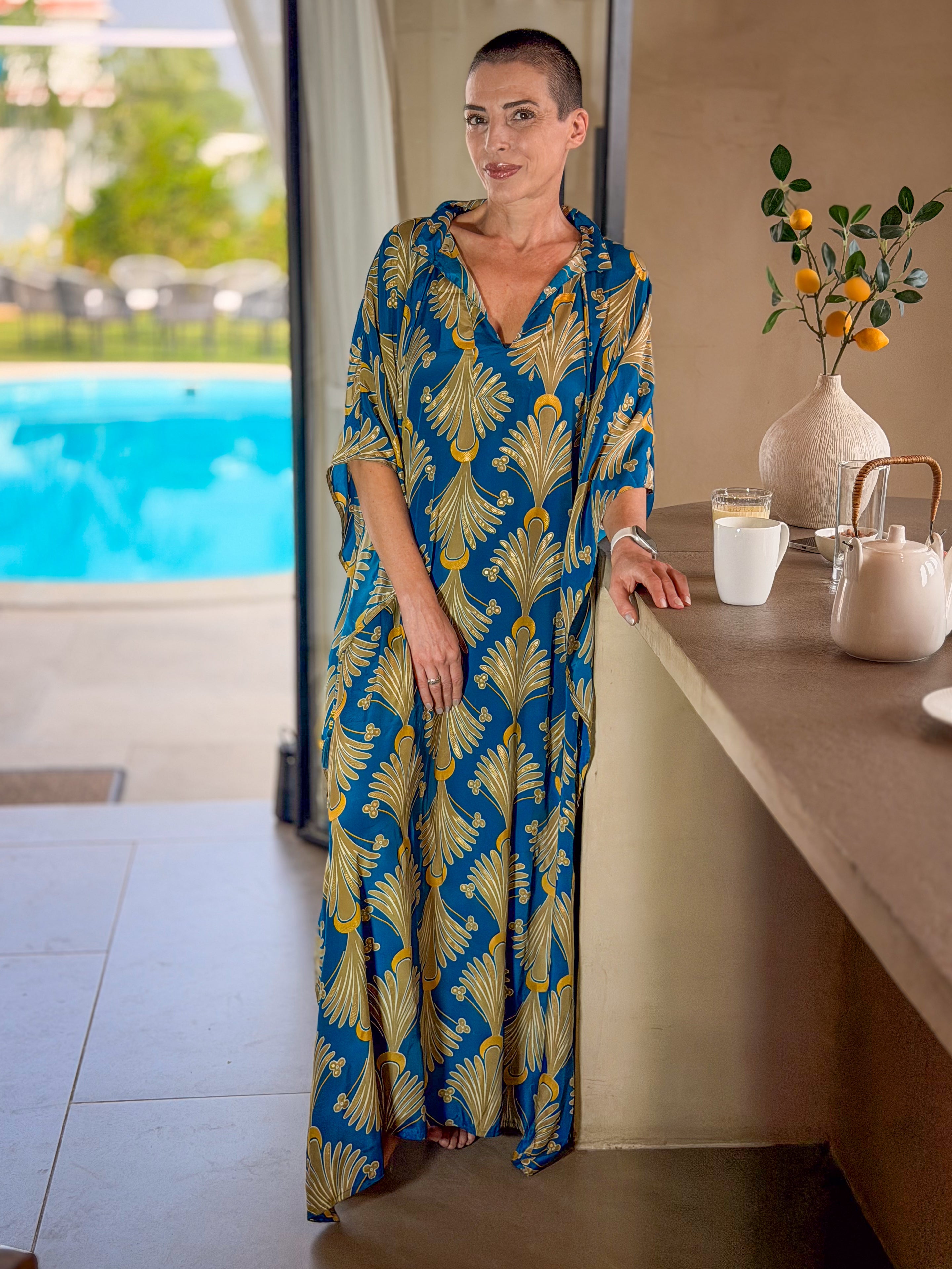 Maxi Kaftan en soie oversize – robe ample longue - robe d’intérieur grande taille fluide