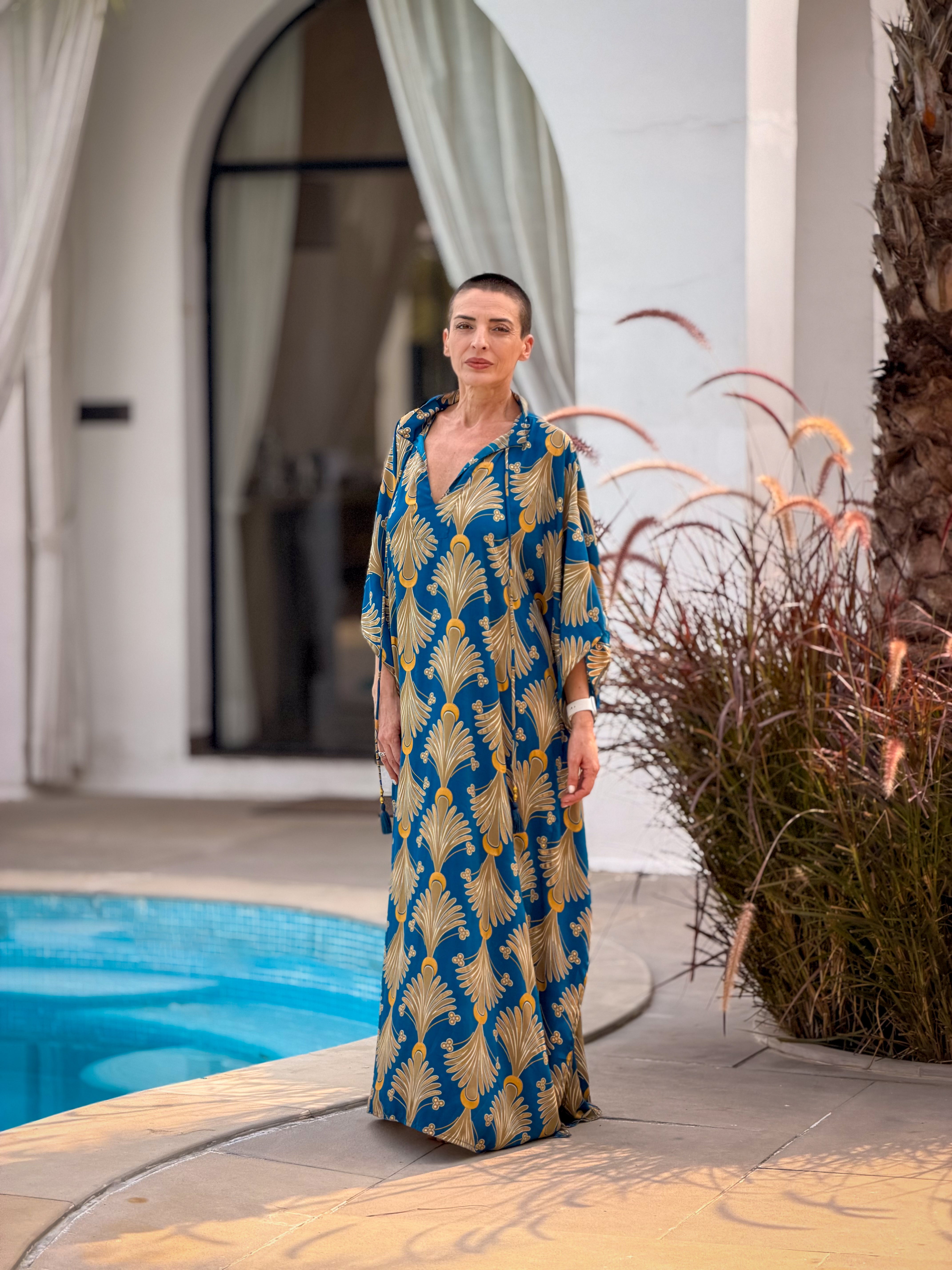 Maxi Kaftan en soie oversize – robe ample longue - robe d’intérieur grande taille fluide