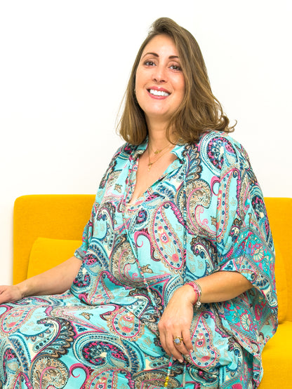 Maxi Kaftan en soie oversize – robe ample longue - robe d’intérieur grande taille fluide