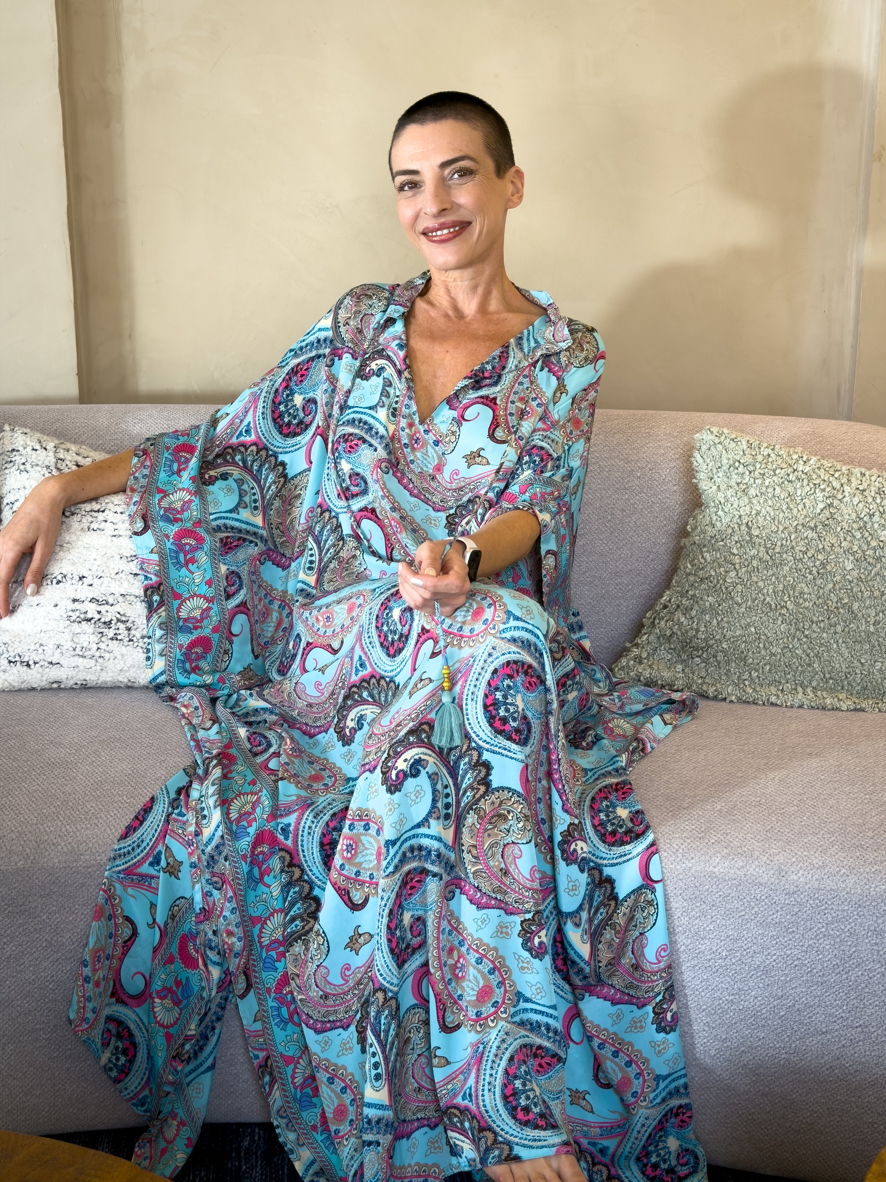 Maxi Kaftan en soie oversize – robe ample longue - robe d’intérieur grande taille fluide