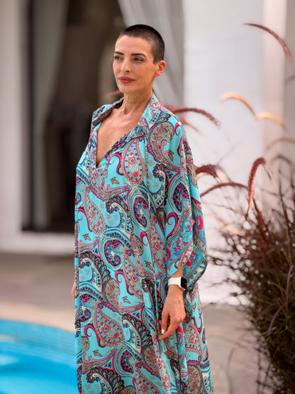 Maxi Kaftan en soie oversize – robe ample longue - robe d’intérieur grande taille fluide