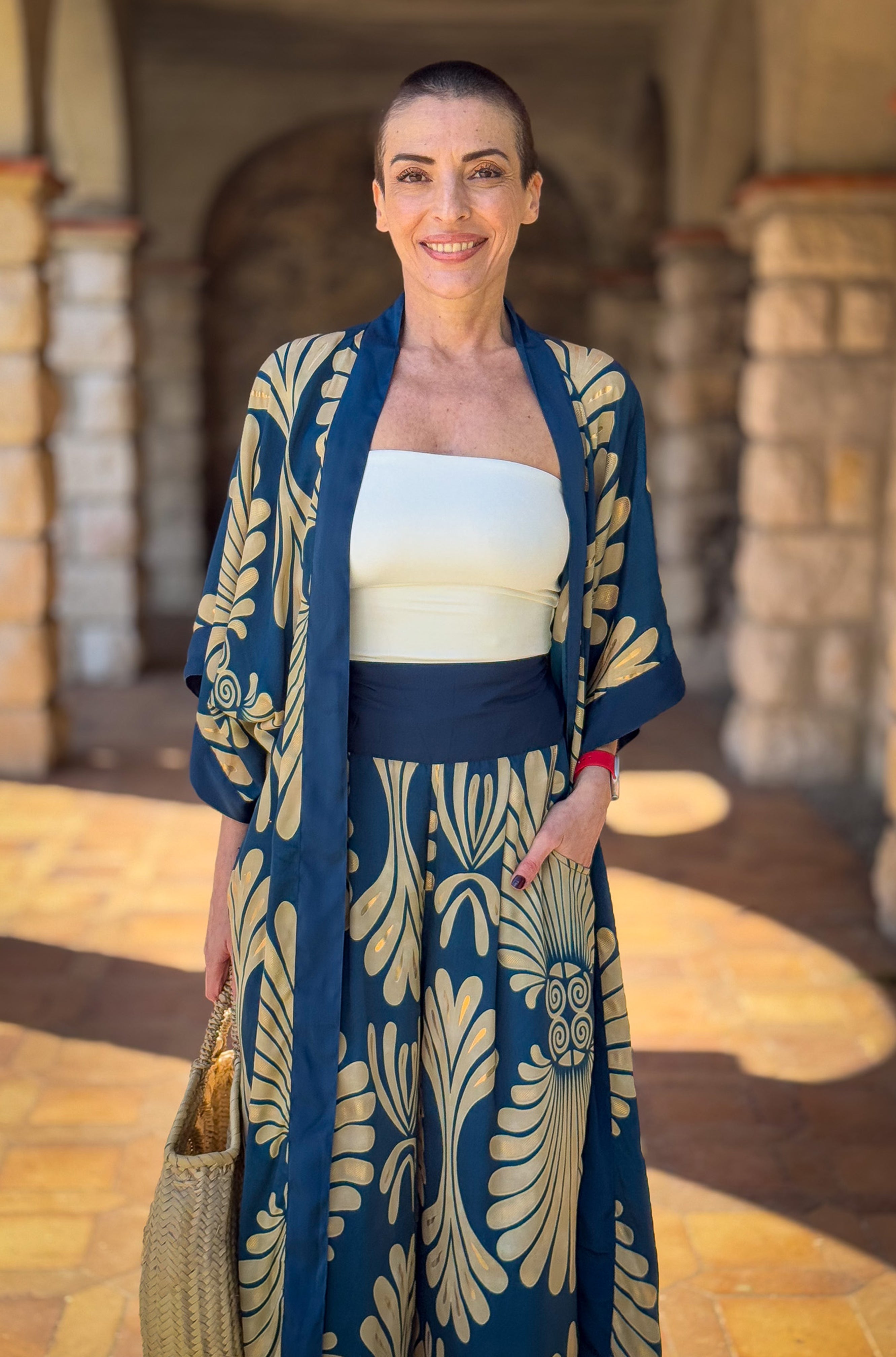 Ensemble kimono et pantalon palazzo en soie - Kimono style seventies - ensemble casual chic en soie - pantalon large en soie