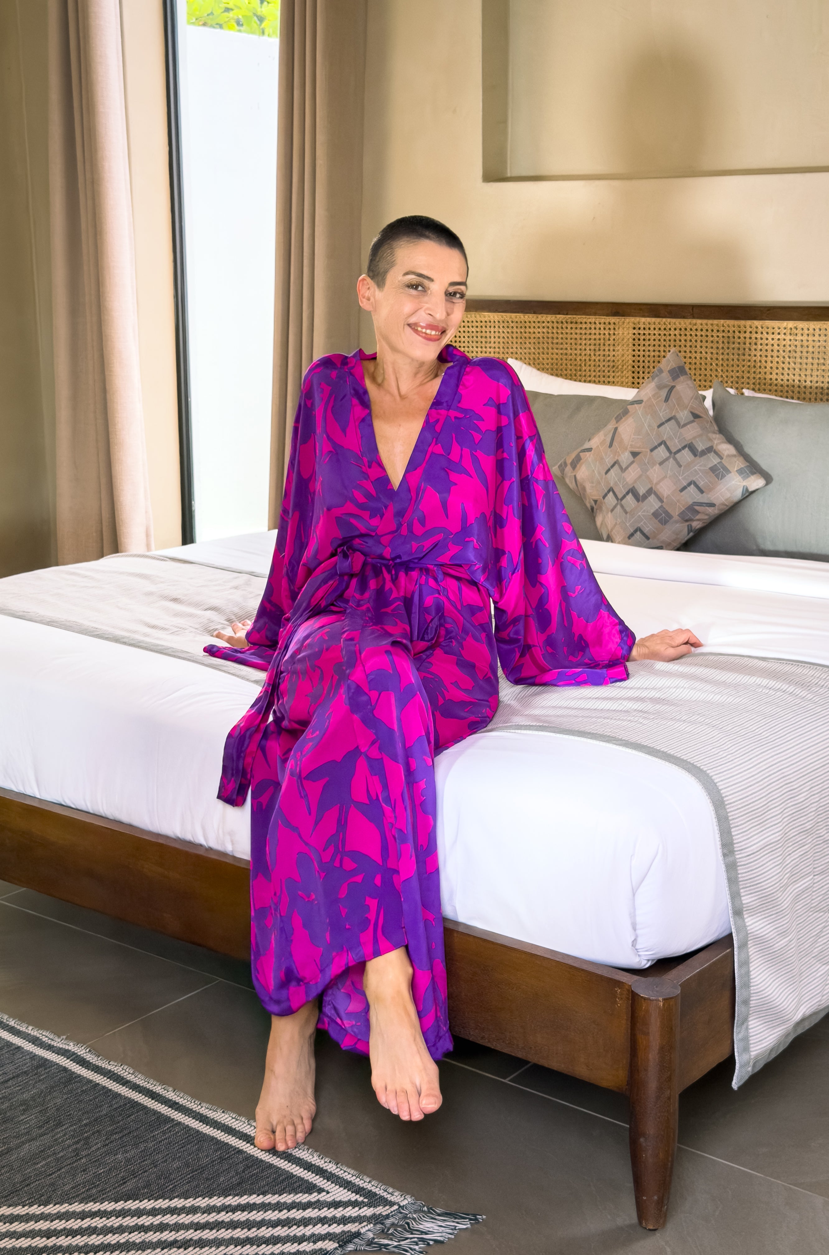 Vintage Silk Long Kimono – belted loungewear robe – Vintage Silk Dressing Gown