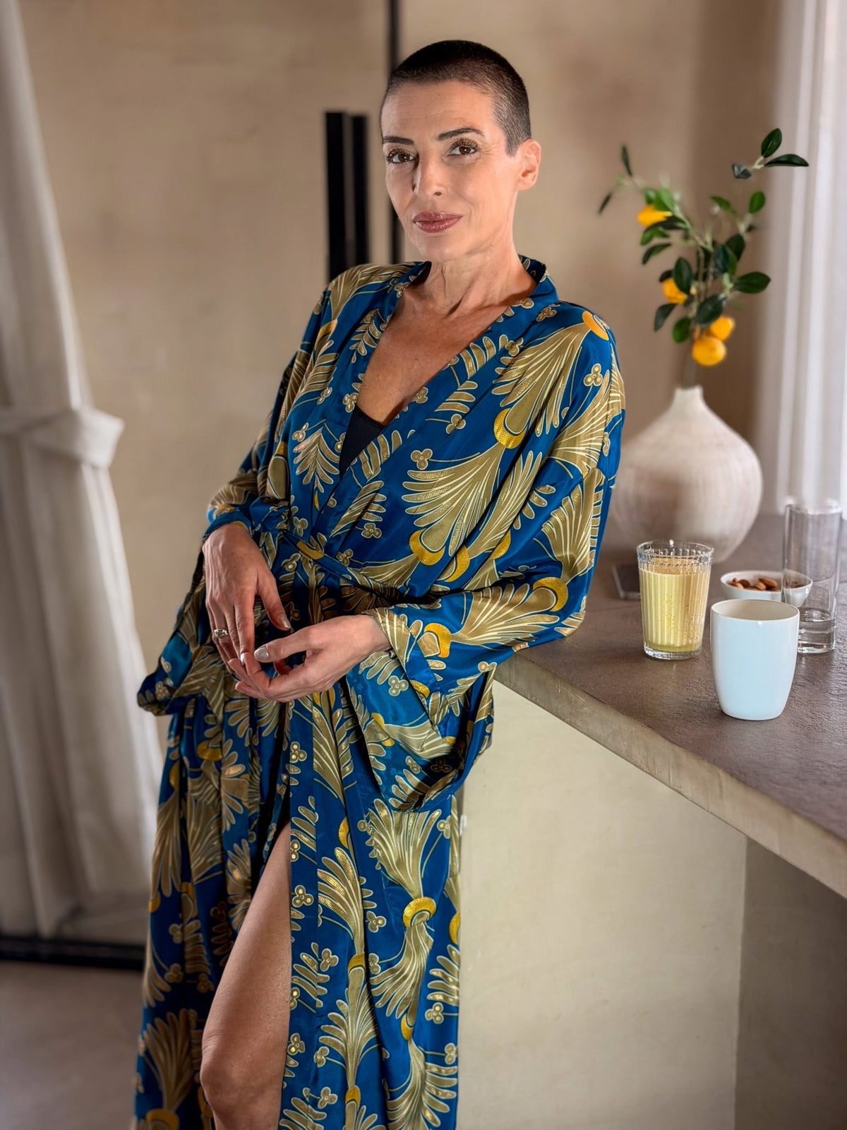 Vintage Silk Long Kimono – belted loungewear robe – Vintage Silk Dressing Gown