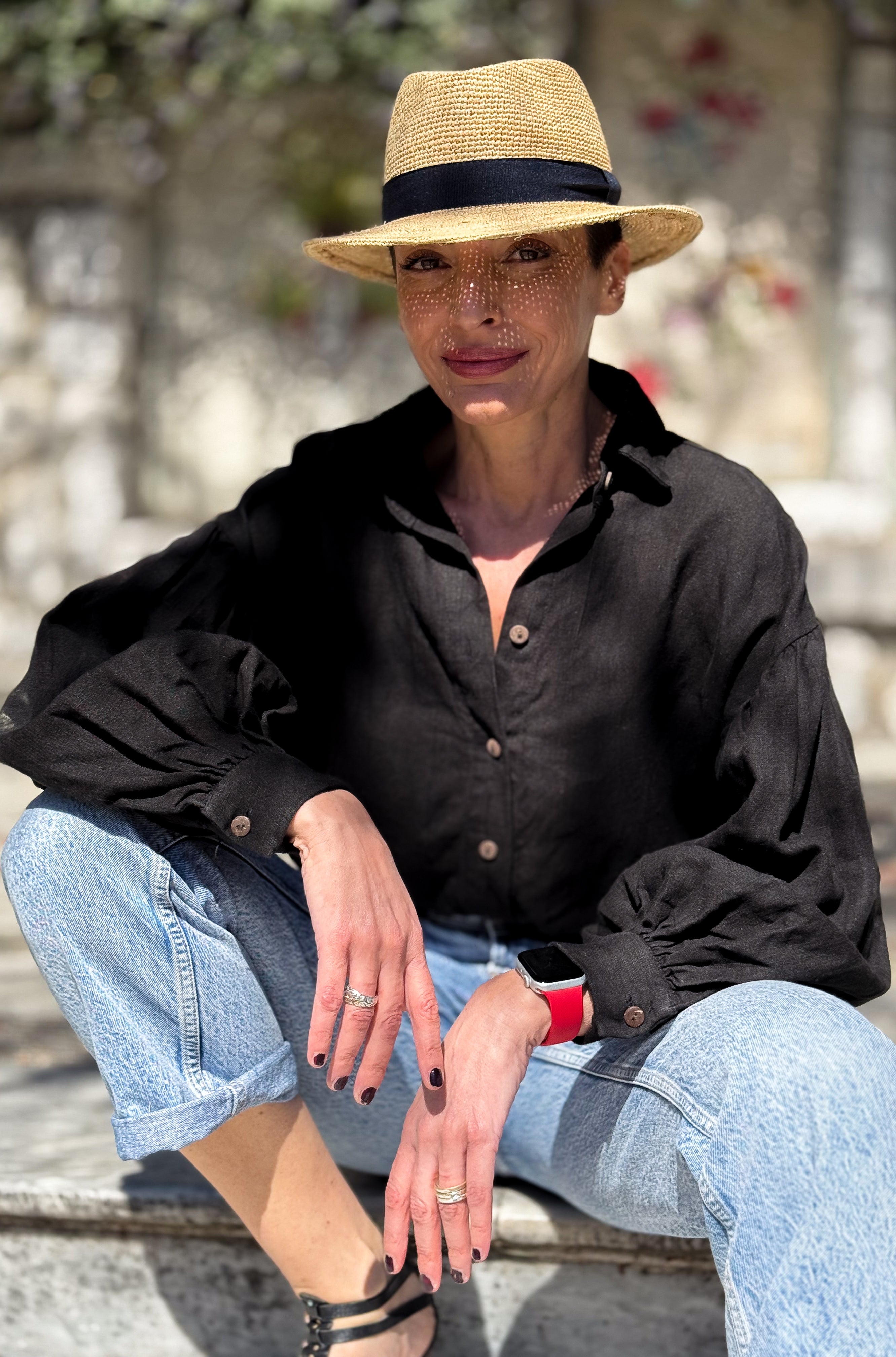 Loose-fit 100% Linen Blouse with Balloon Sleeves - Button-up Shirt - Buttoned Blouse - Long-Sleeve Shirt - Vintage Blouse