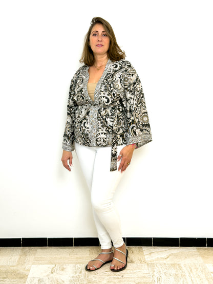 Veste kimono en soie vintage – veste courte ouverte femme  – veste bohème chic