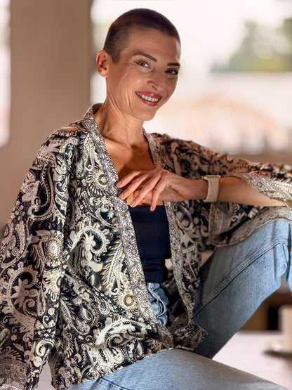 Veste kimono en soie vintage – veste courte ouverte femme  – veste bohème chic