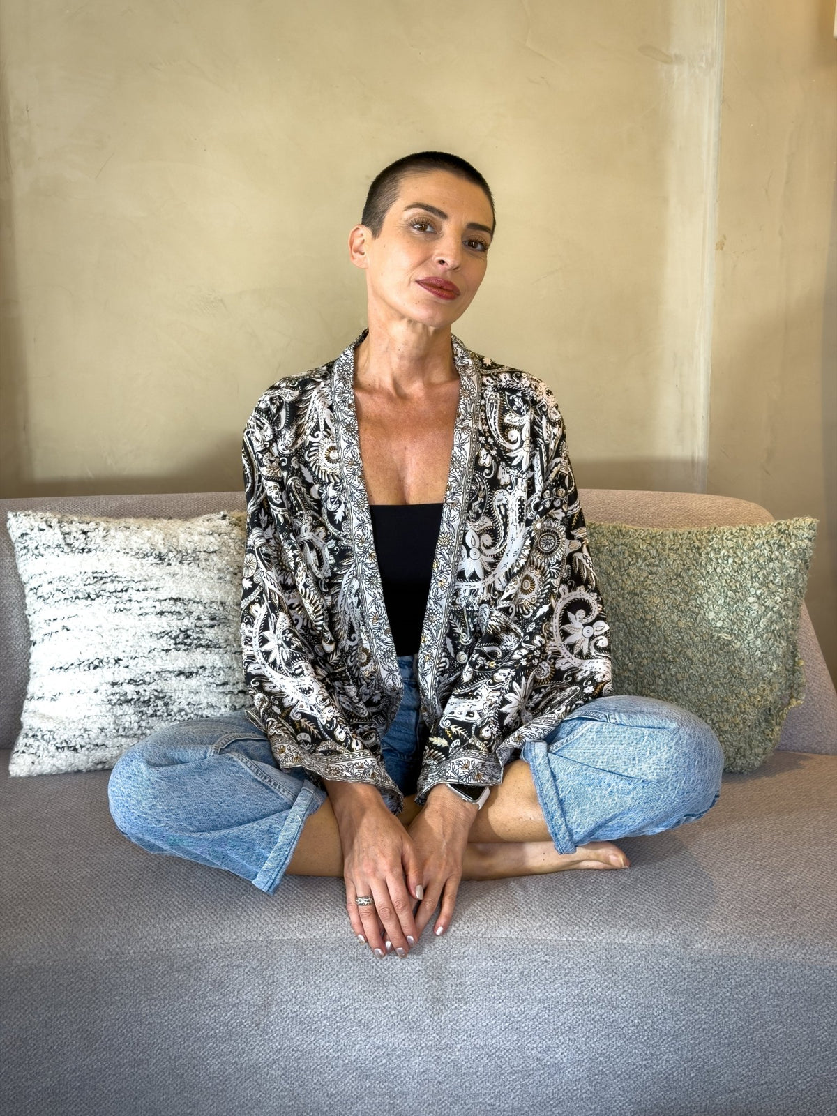 Vintage silk kimono jacket – short open jacket women – boho chic style
