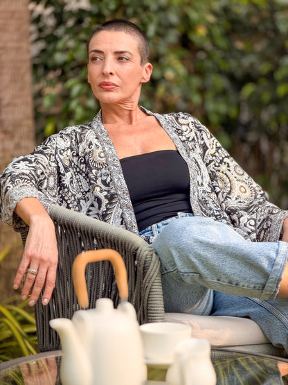 Veste kimono en soie vintage – veste courte ouverte femme  – veste bohème chic