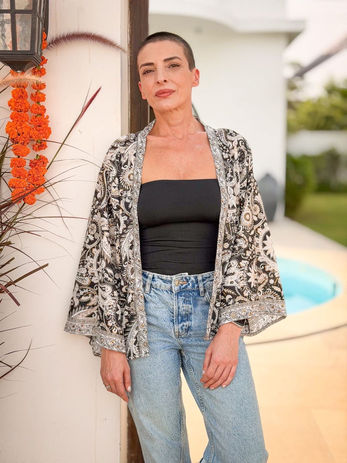 Vintage silk kimono jacket – short open jacket women – boho chic style