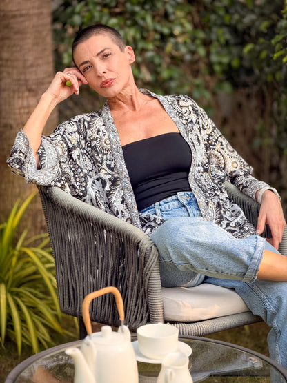 Veste kimono en soie vintage – veste courte ouverte femme  – veste bohème chic