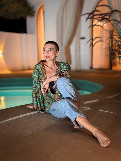 Veste kimono en soie vintage – veste courte ouverte femme  – veste bohème chic