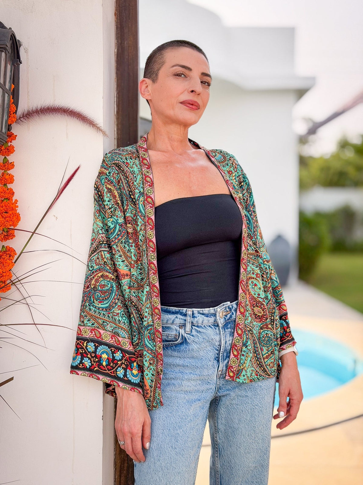 Veste kimono en soie vintage – veste courte ouverte femme  – veste bohème chic