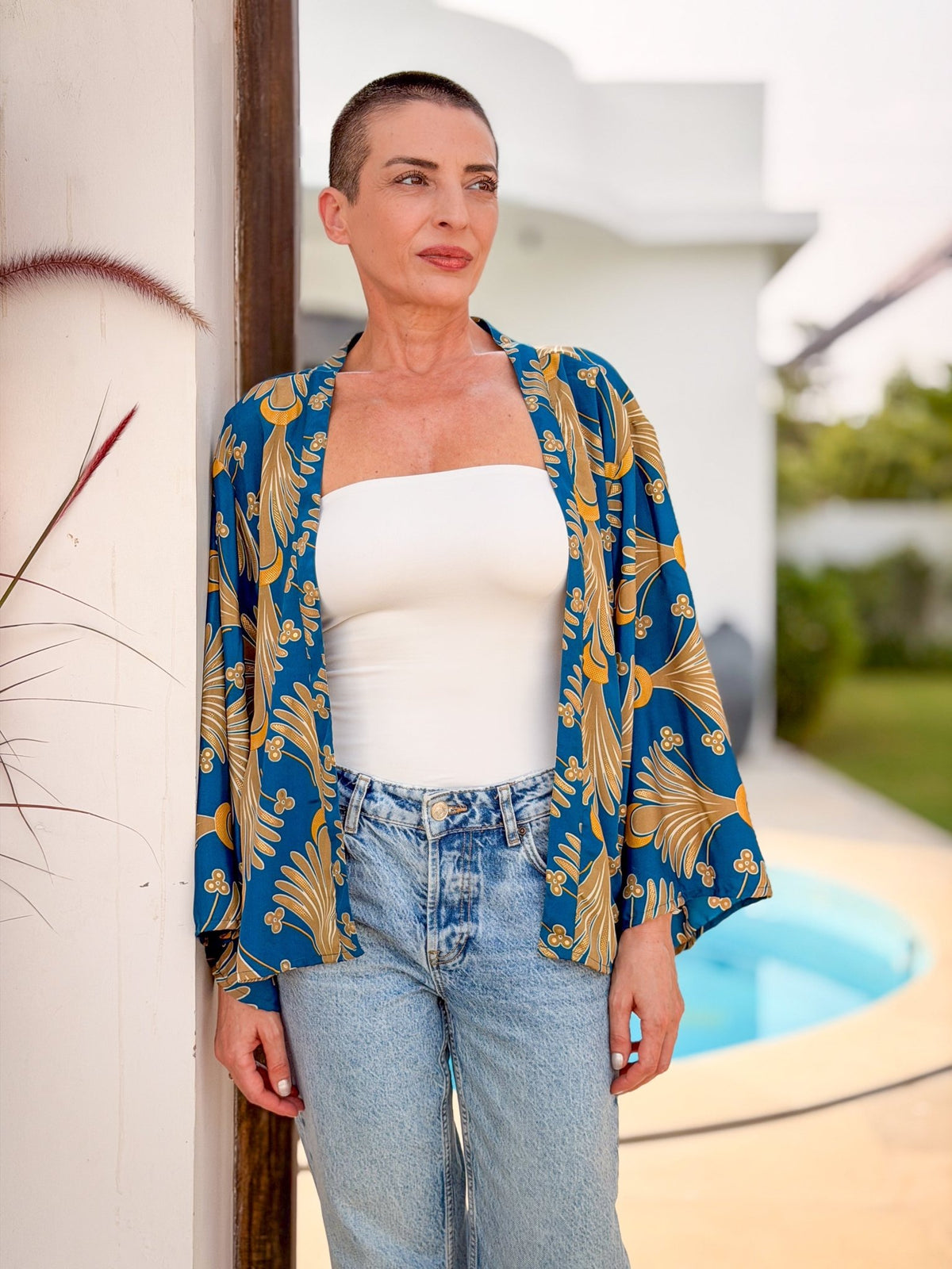 Vintage silk kimono jacket – short open jacket women – boho chic style