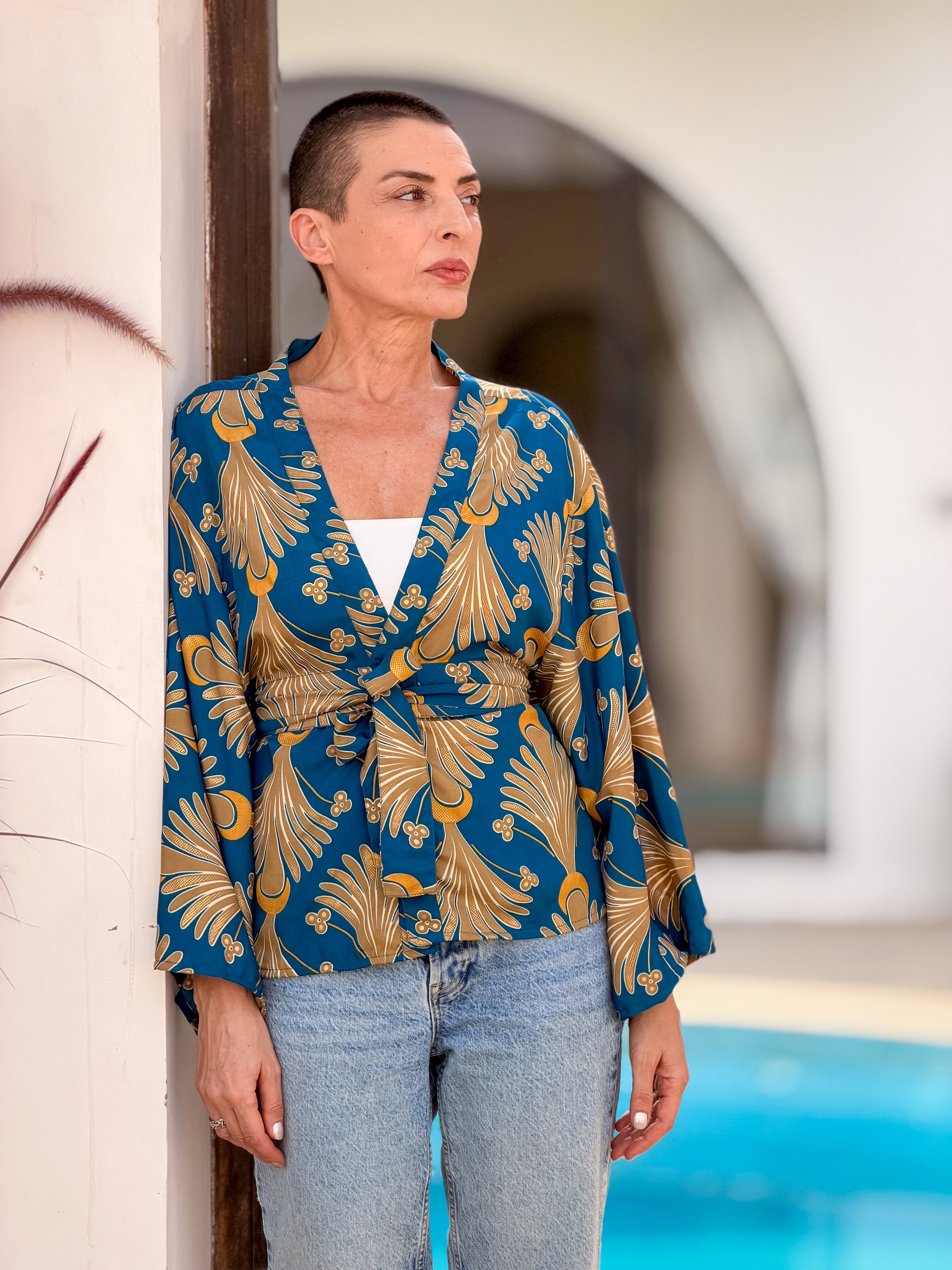 Veste kimono en soie vintage – veste courte ouverte femme  – veste bohème chic