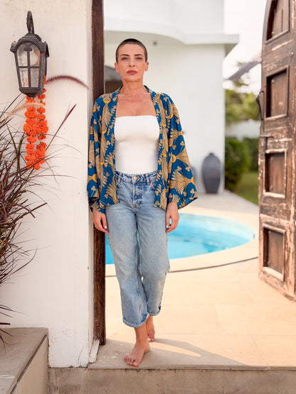 Veste kimono en soie vintage – veste courte ouverte femme  – veste bohème chic