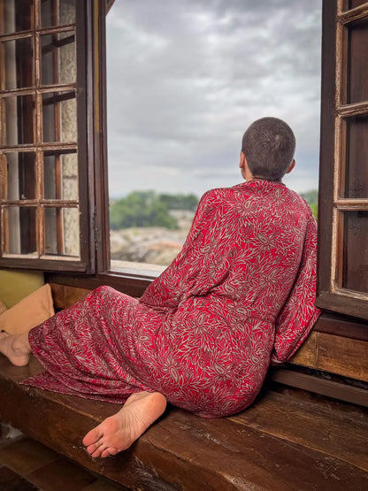 Long silk kimono, bohemian house dress, vintage kimono with belt, Christmas gift, gifts for her