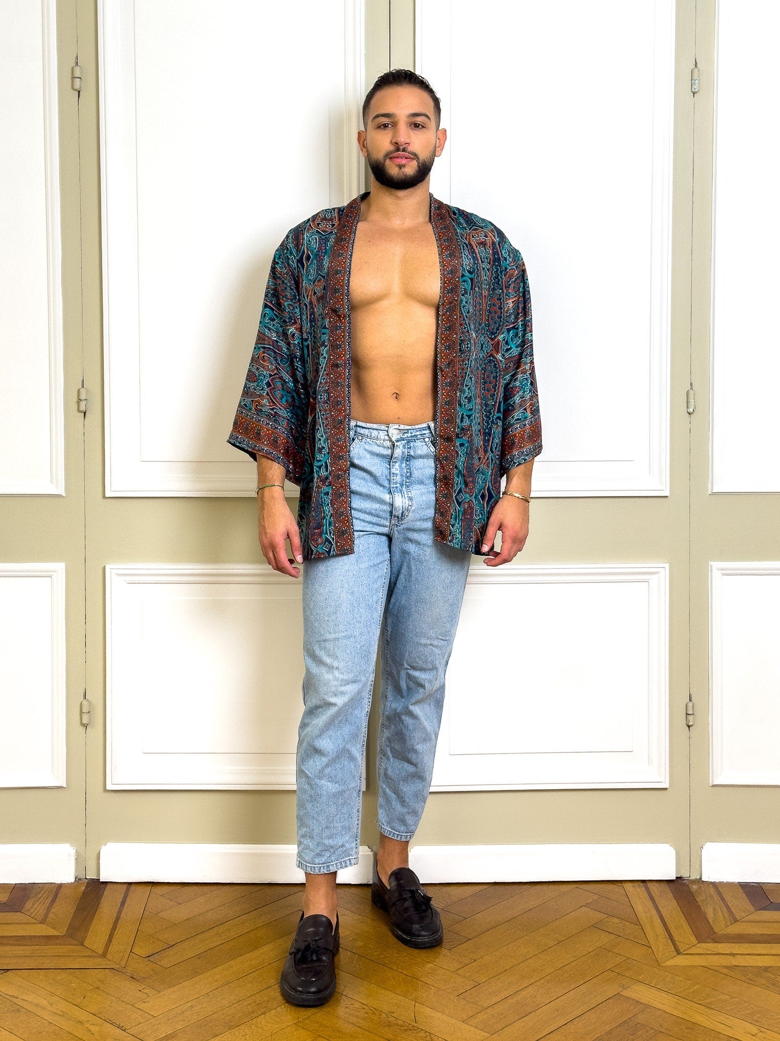 Men's kimono jacket, cardigan jacket, silk kimono, short kimono, gift for him, christmas gift