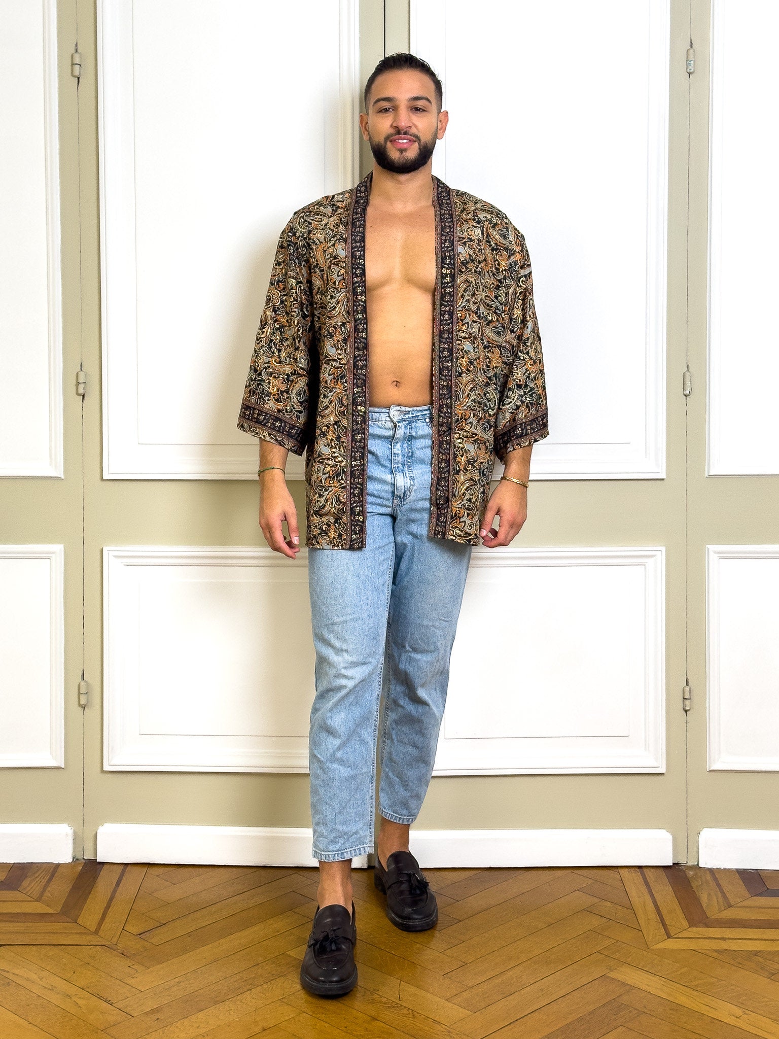 Veste kimono pour homme, veste cardigan, kimono en soie, kimono court, cadeau pour lui, cadeau de noël