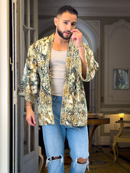 Veste kimono homme, veste cardigan, kimono en soie, kimono court, cadeau pour lui, cadeau de Noël