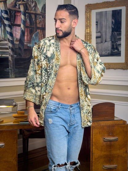 Veste kimono homme, veste cardigan, kimono en soie, kimono court, cadeau pour lui, cadeau de Noël