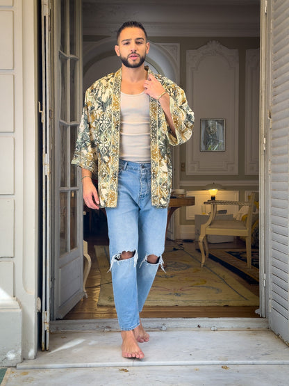 Veste kimono homme, veste cardigan, kimono en soie, kimono court, cadeau pour lui, cadeau de Noël