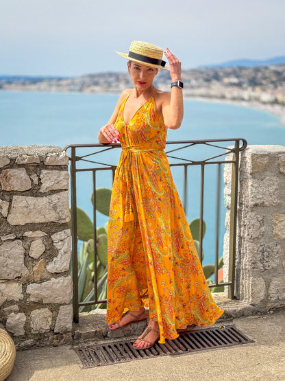 Silk backless dress / summer dress / one size / boho dress / Light dress / vintage dress