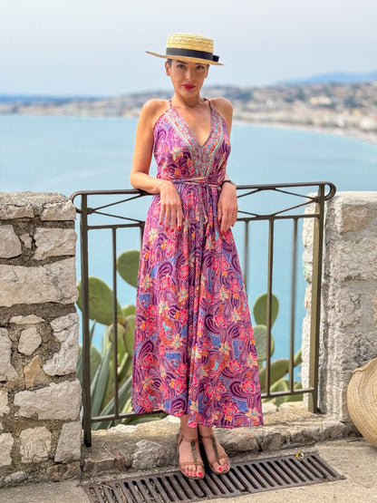 Silk backless dress / summer dress / one size / boho dress / Light dress / vintage dress