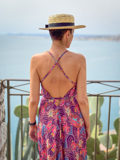 Silk backless dress / summer dress / one size / boho dress / Light dress / vintage dress