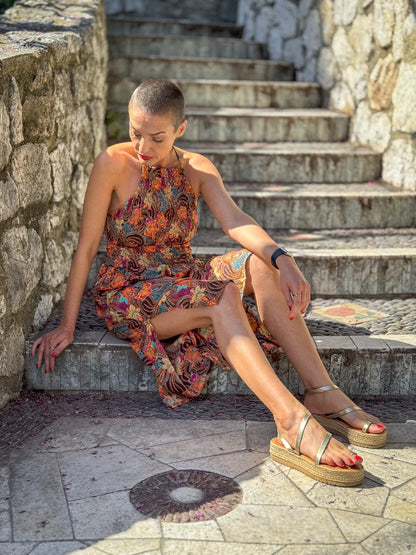 Silk backless dress / Silk smocked dress / Vintage mid-length dress / midi dress / summer dress / light dress