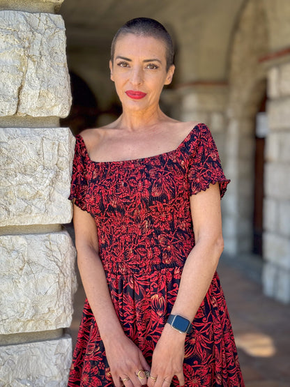 Bohemian silk dress / Silk smocked dress / Off the shoulder dress / summer dress / short sleeve dress