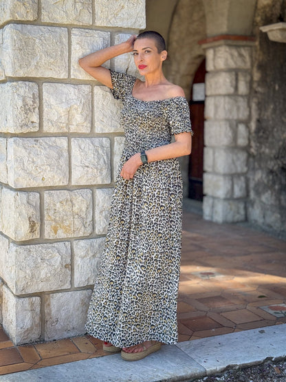 Bohemian silk dress / Smocked silk dress / Off the shoulder dress / summer dress / short sleeve dress